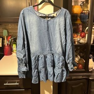 Denim ruffle blouse